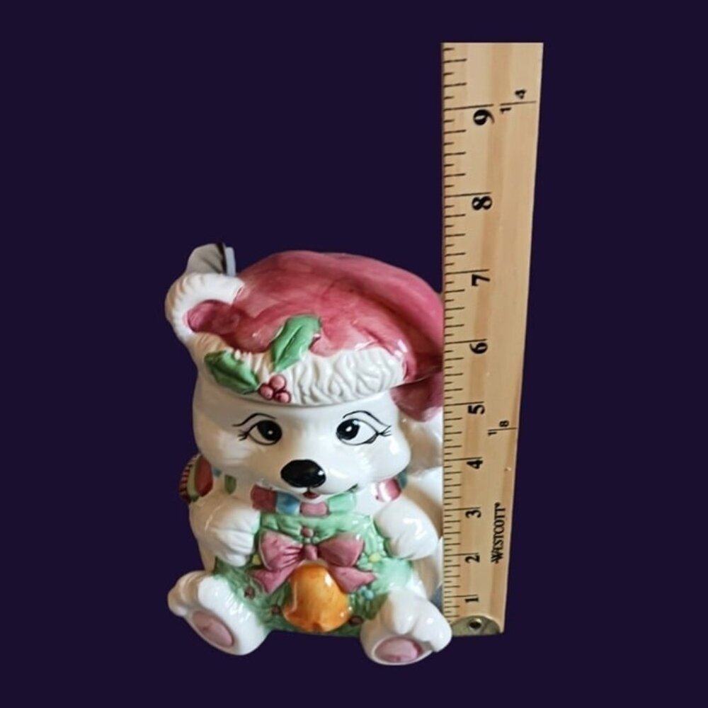Vtg christmas santa  bear cookies jar wht/red/green colors - Picture 7 of 8